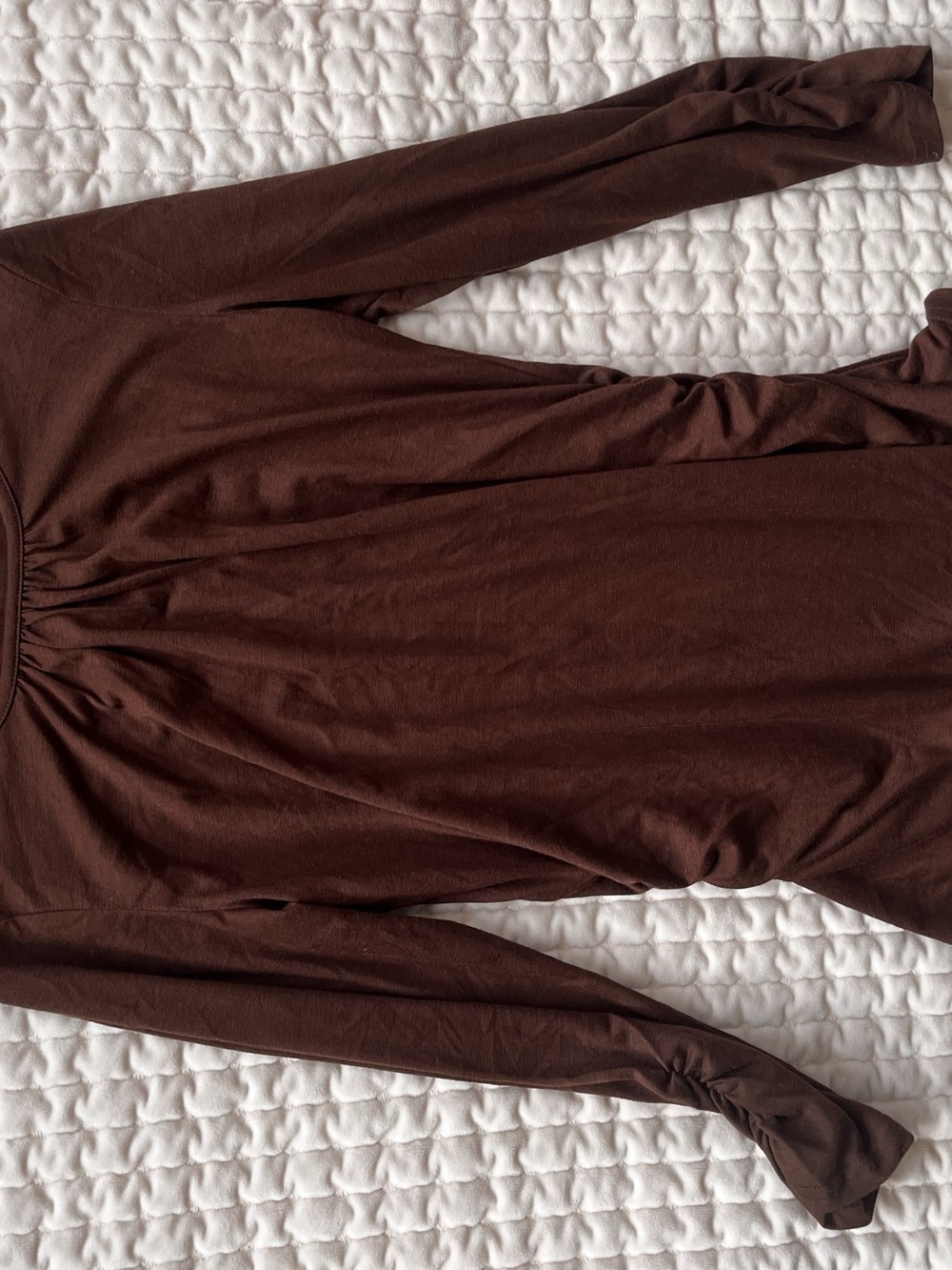 New directions Ruched Long Sleeve Top in Brown Size Petite Small